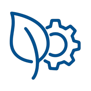 Icono de fitoquimica y bioprocesos con hoja y engrane alusivo a investigacion en compuestos bioactivos y escalamiento biotecnologico