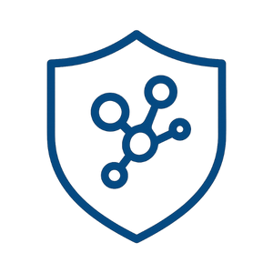 Icono de inmunologia traslacional con escudo molecular azul que simboliza la investigacion en metabolismo inmunitario inflamacion y regulacion celular